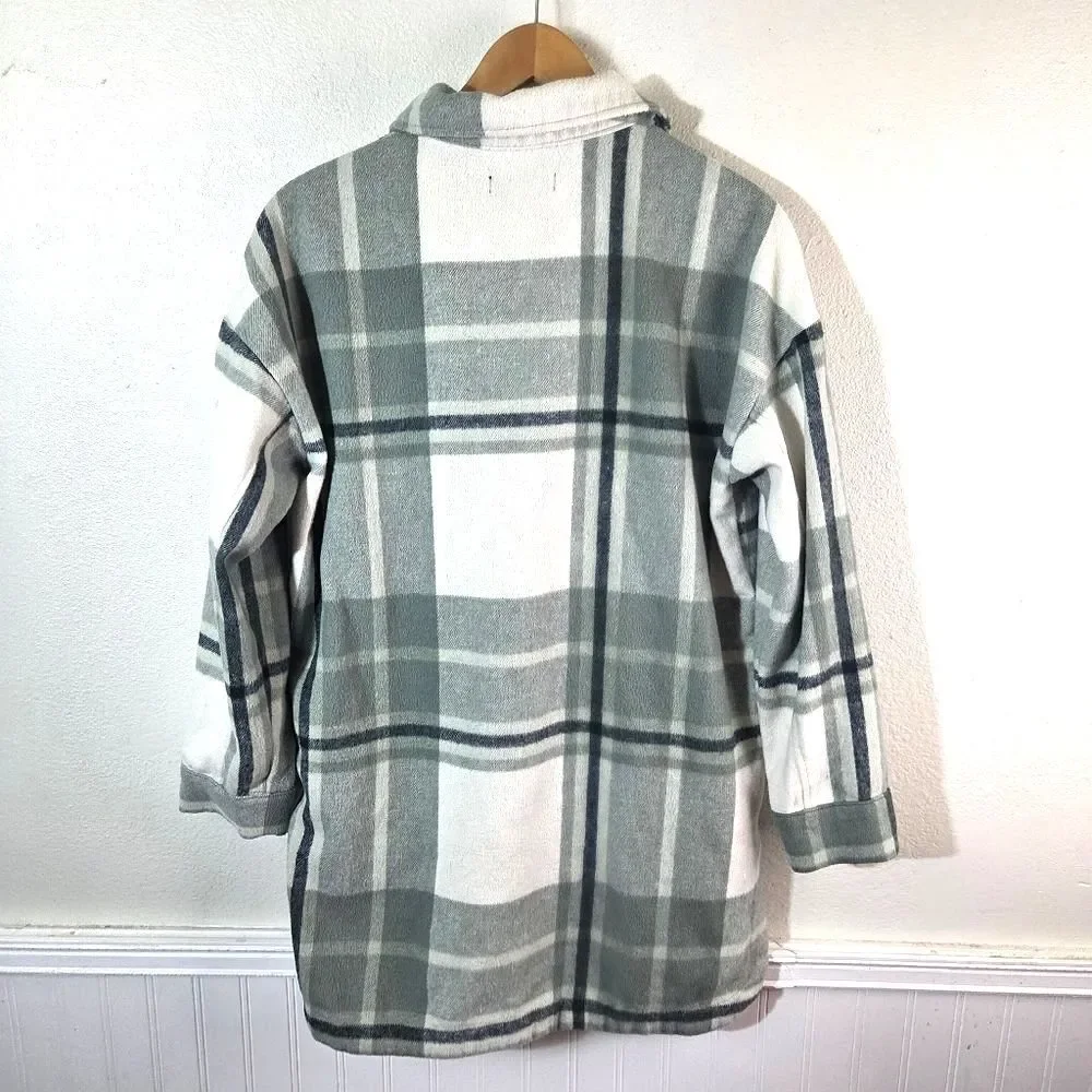 Banana Republic Green Plaid Fleece Shacket Button Up Mens Medium